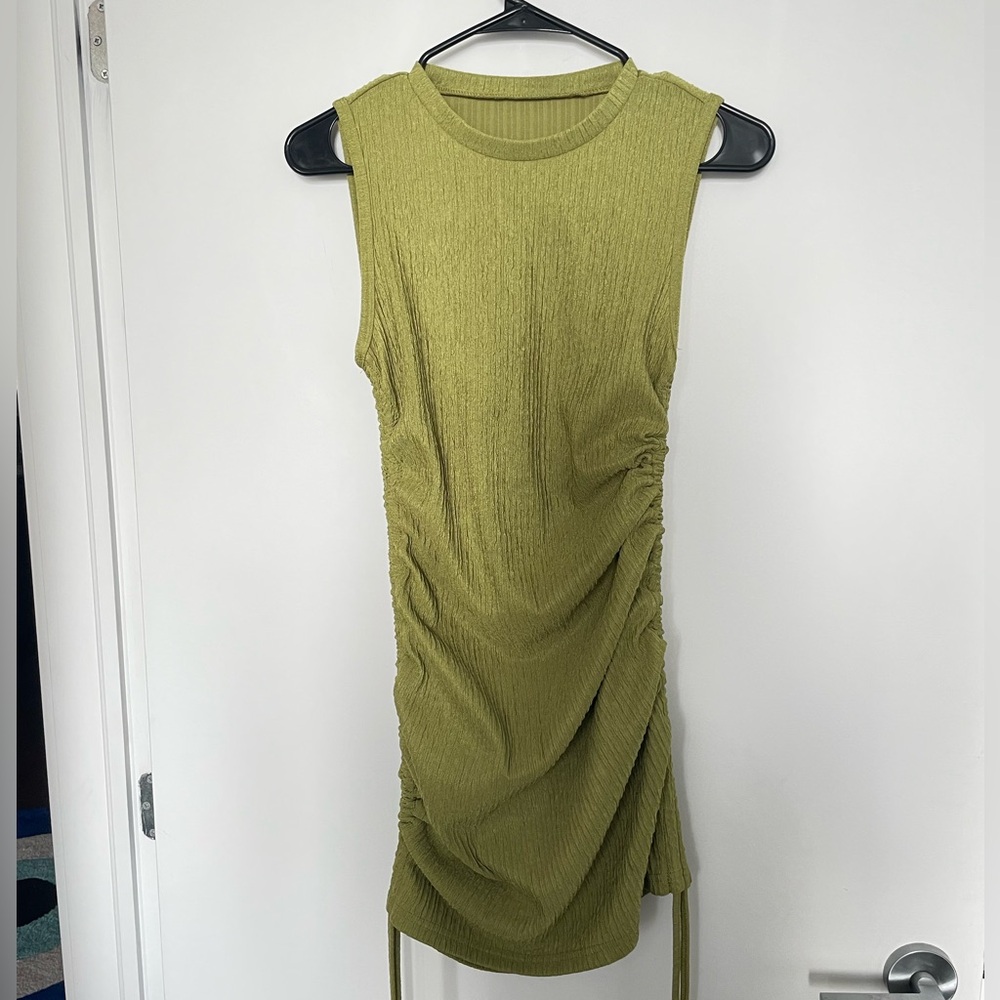 Olive Green Sleeveless Ruched Dress